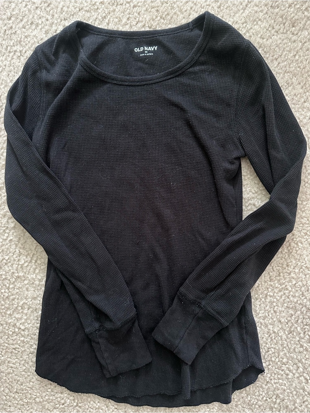 Old Navy Women's Black Waffle Knit Long-Sleeve Top